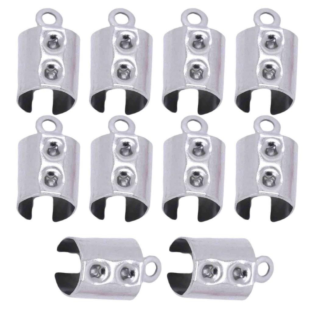 10pcs Round Edge Cord End Clip Stainless Steel Rope Clamps Jewelry Crafting Accessories Bracelet Necklace Connector