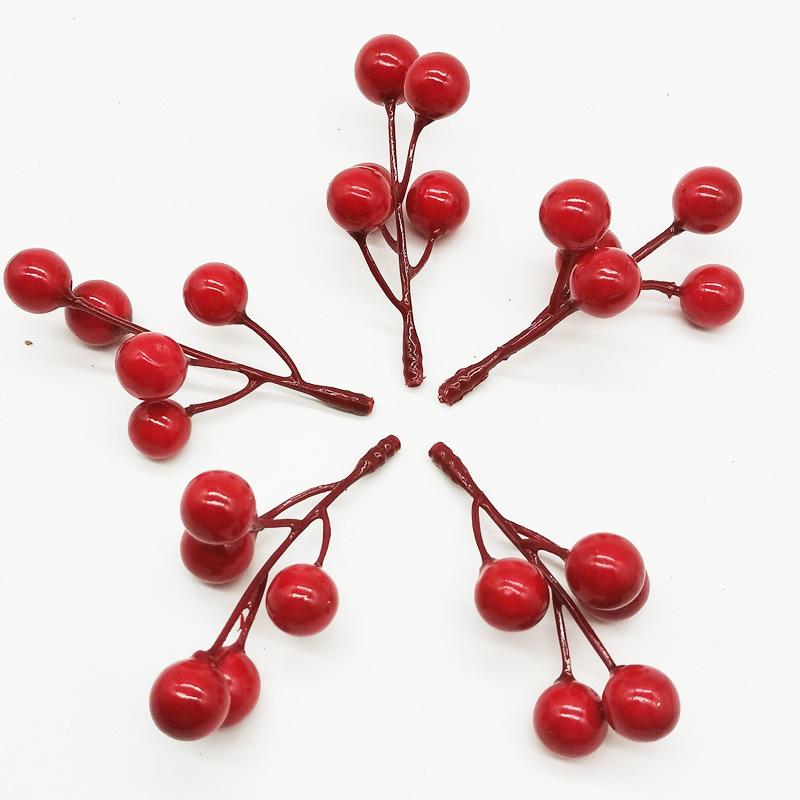7/12 Head Foam Red Holly Berry Branch for Holiday Decor
