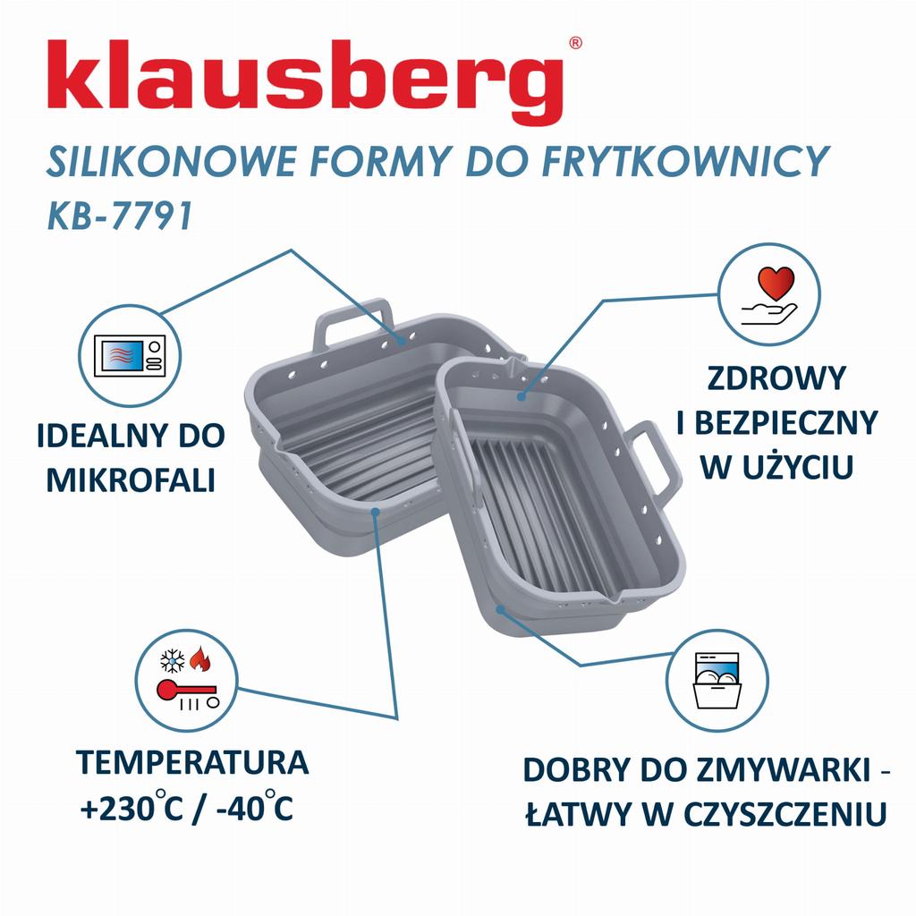 Zestaw wkładów silikonowych do frytkownicy beztłuszczowej 2 sztuki prostokątny 20.5x14.5cm składany KLAUSBERG KB-7791