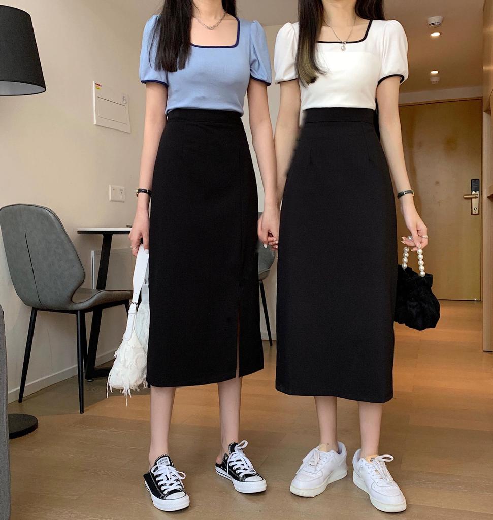 Übergröße A-Linienrock mit hoher Taille und schlankmachendem Schlitz für Frühling, Sommer und Herbst