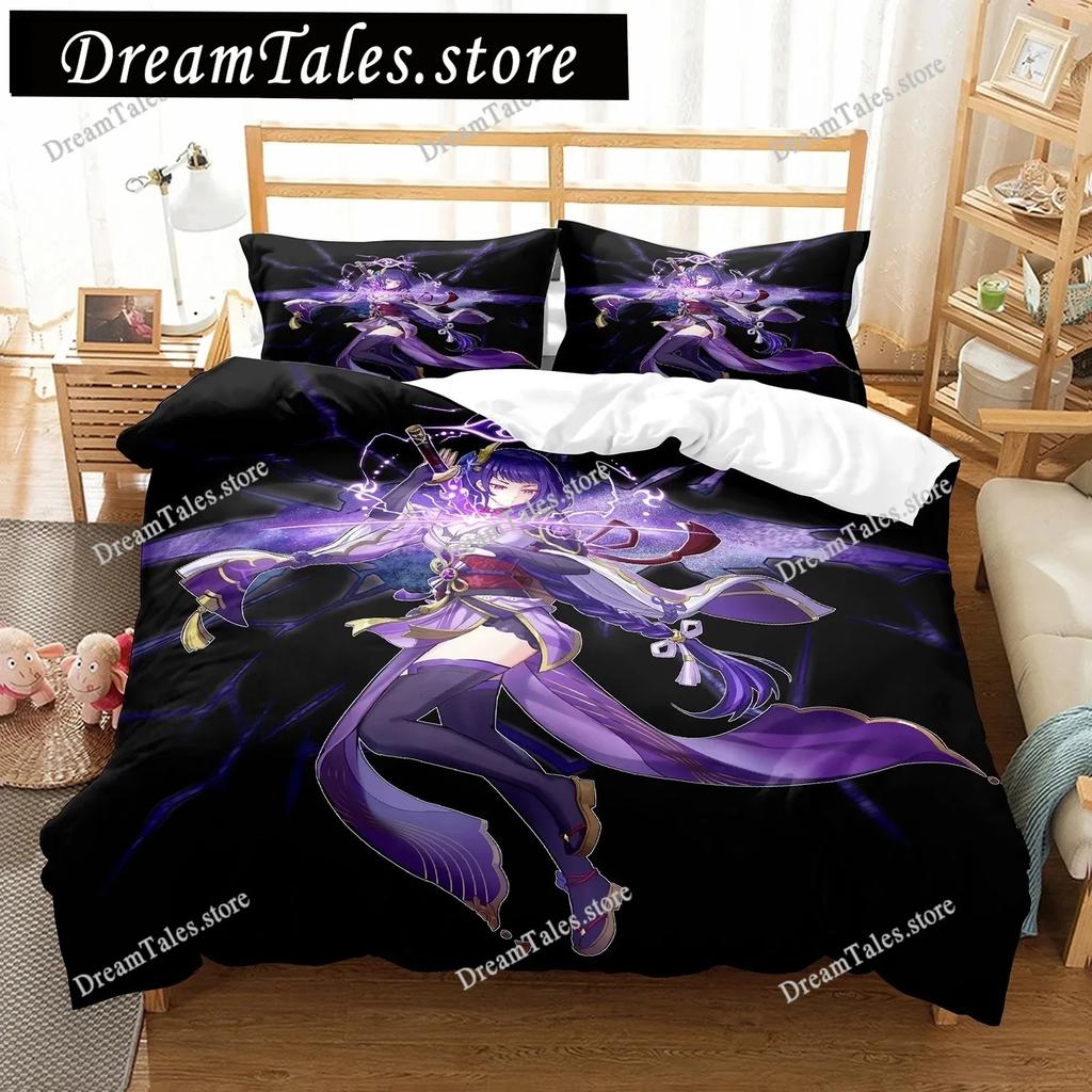 Genshin Impact Raiden Shogun 3D Printed Bedding Set Duvet Covers Pillowcases Comforter Bedding Set Bedclothes Duvet Cover741