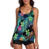 Two Piece Tankini Swimsuit Set for Women Tropical Floral Print Tank Top with Adjustable Straps and Matching Swim Shorts