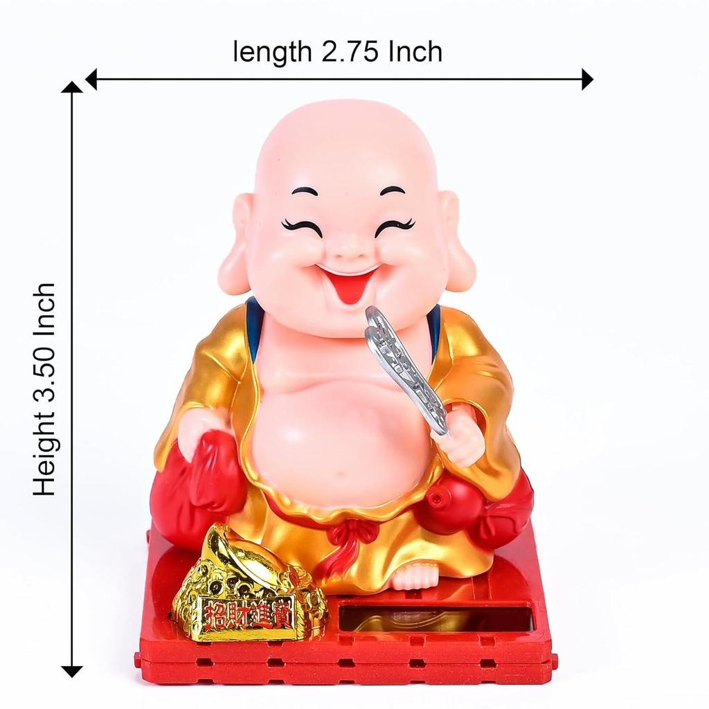 Car Dashboard Decoration Items – Solar Buddha Monk with Moving Head & Hand Holding Money Potli | Feng Shui Good Luck Buddha