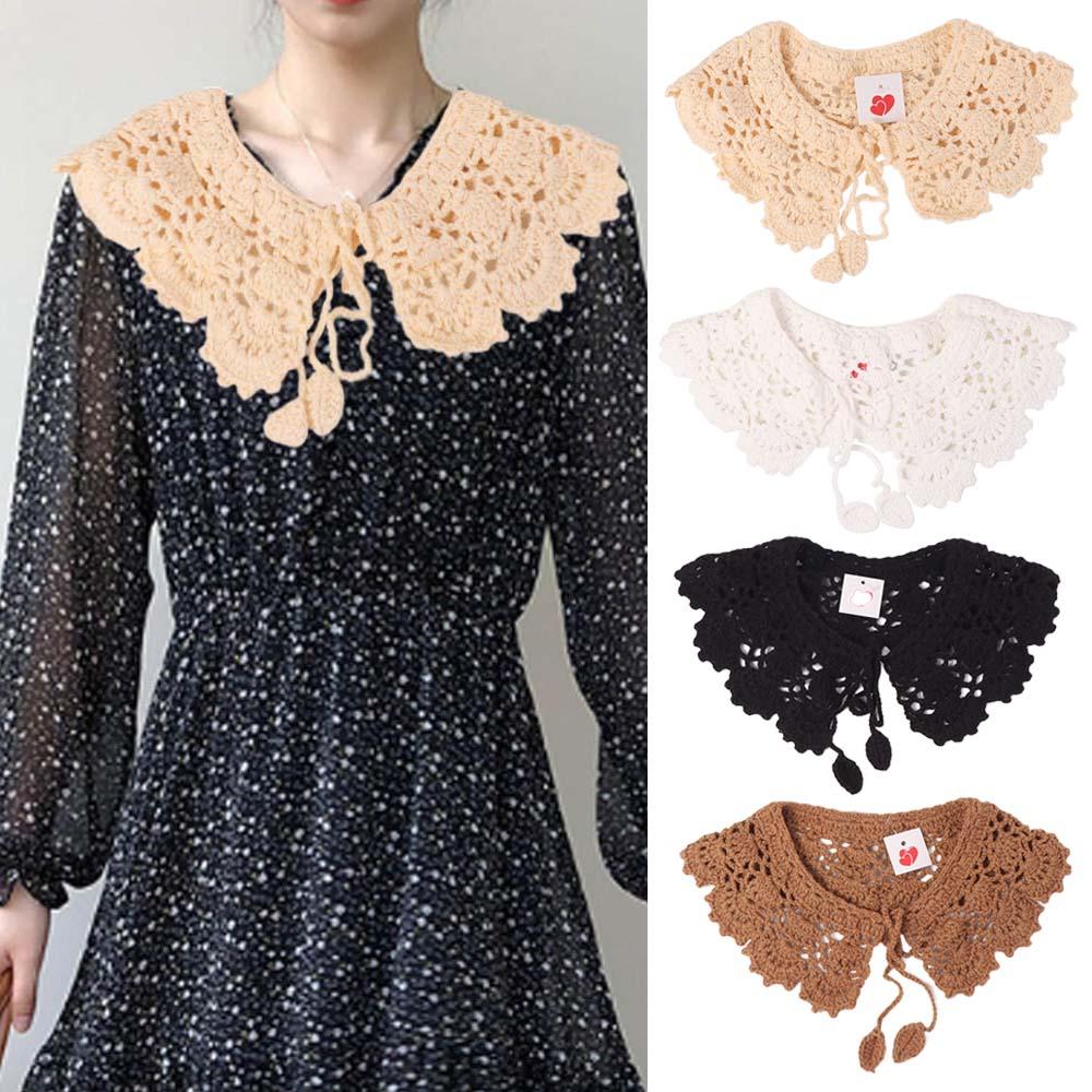 Round Neck Hollow Out Crochet Shawl Sweet Blouse Shoulders Fake Collar Knitted Scarves  Spring
