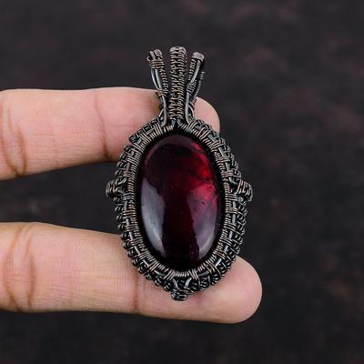 Ciondolo Labradorite Rossa Fuoco Ciondolo Avvolto in Filo di Rame Gioielli in Rame Fatti a Mano Ciondoli con Pietre Preziose Gioielli Avvolti in Filo Regalo per la Festa della Mamma