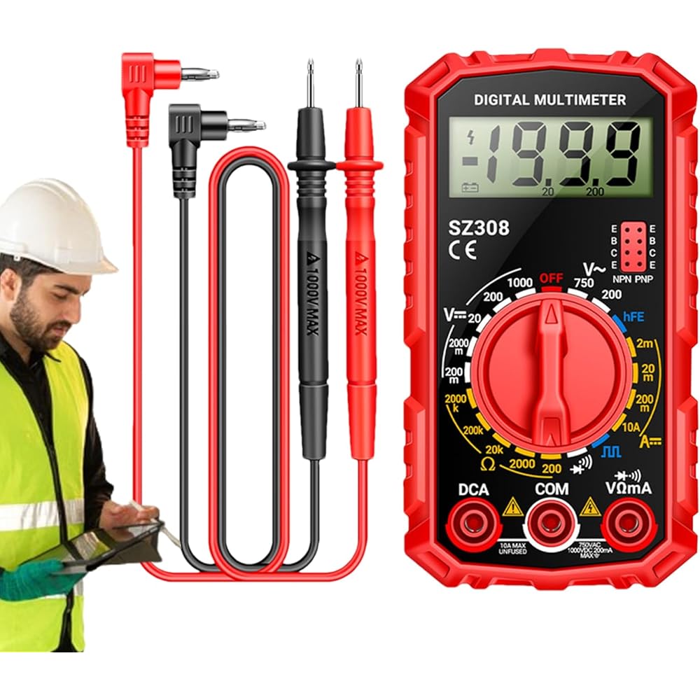 SZ308 Digital Multimeter 2000 Counts with Voltage, Current, Resistance Measurement and Backlit LCD Display