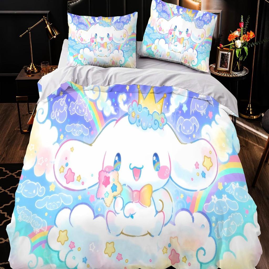 Cute Puppy Three-Piece Quilt Cover Digital Printing Bedding Set Cartoon Character Bed Cover