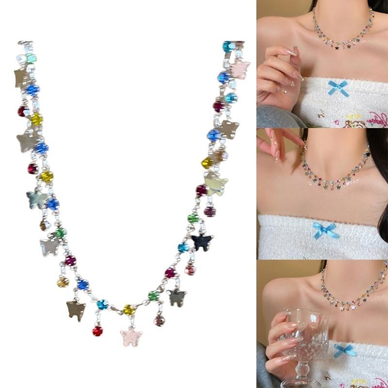 A52E Mini Butterfly Colorful Zircon Collar Necklace Jewelry Clavicle Chain Necklace CN