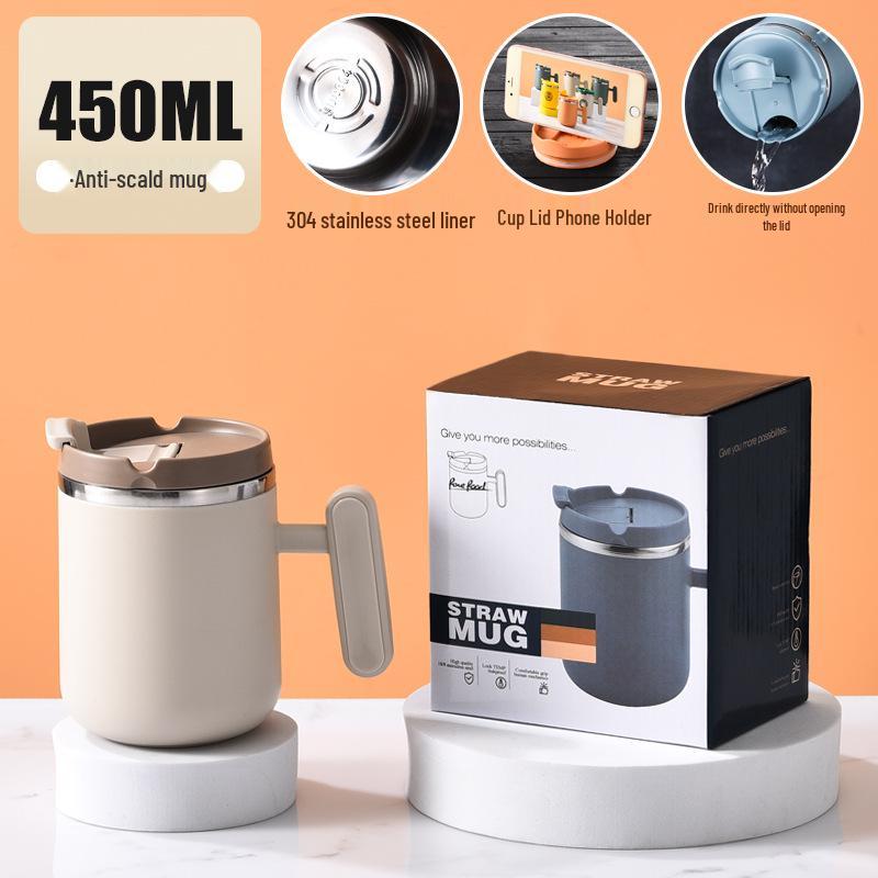 Kancelářský hrnek na kávu s víčkem: Nerezová ocel 304, Dvouvrstvá, Kreativní design, Vysoká hodnota, Kelímek na vodu