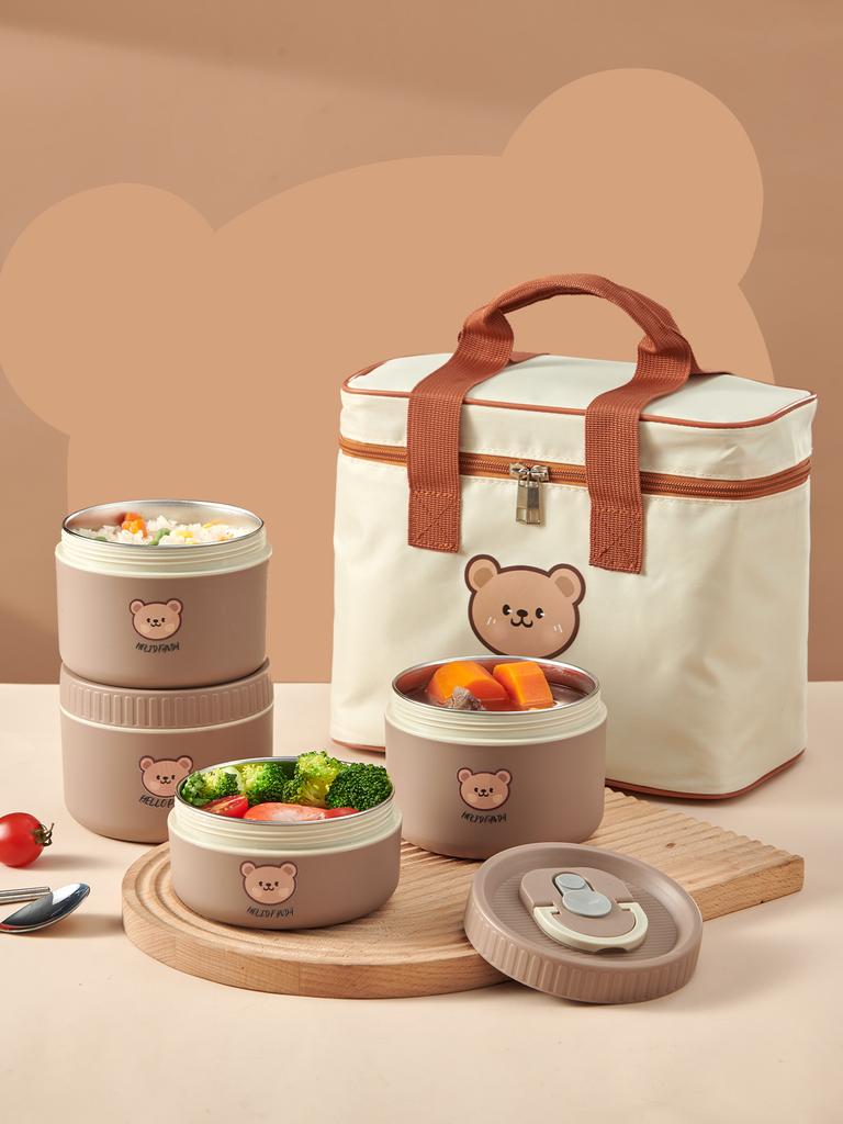 WORTHBUY Cute Thermal Bento Box Portable 304 Stainless Steel Lunch Box Heatable Sealed Leak-proof Food Container For Kids