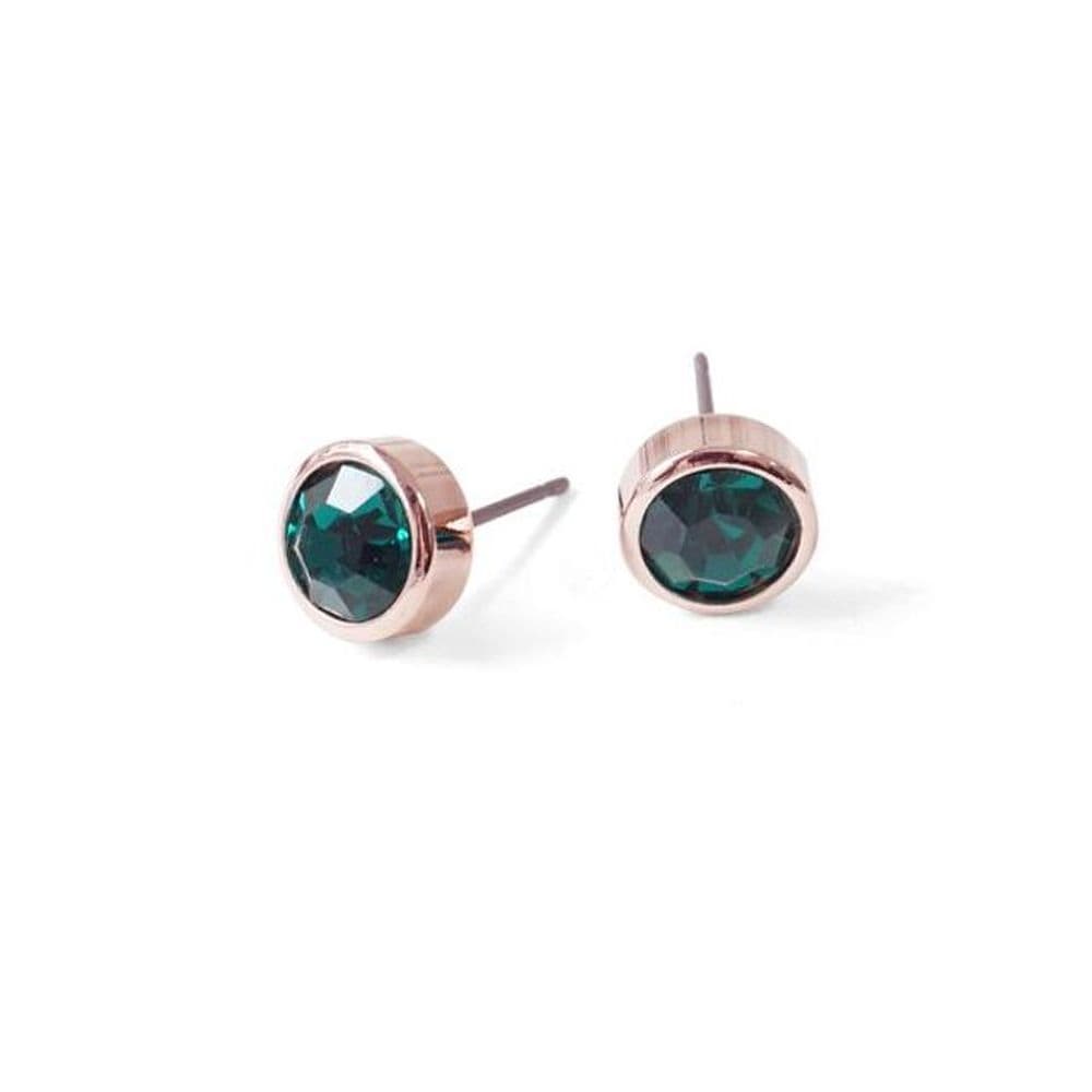 E535 Emerald 6mm Crystal Rose Gold Earrings