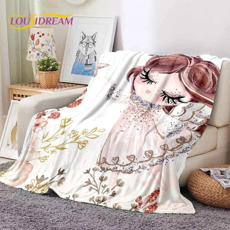 Roztomilá baletka, baletka, víla, kreslená, měkká flanelová deka na postel, do ložnice, na pohovku, na piknik, přehozová deka pro venkovní volnočasové aktivity, dárek