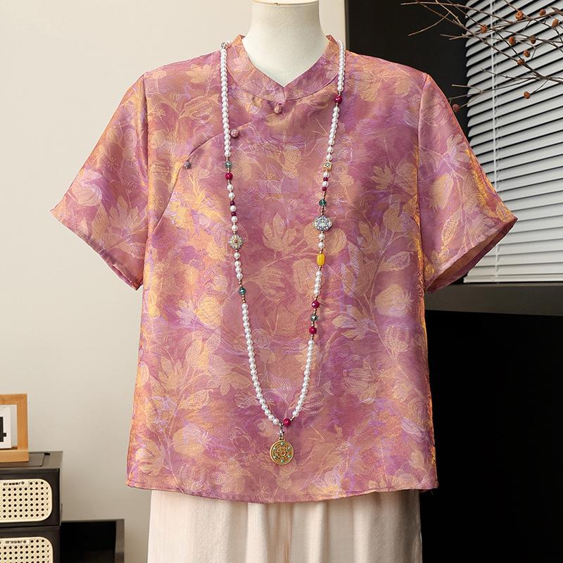 

2026 Chic Brocade Shirt: Women s High-End Chinese Style for Spring/Autumn 2XL (105-120 Jin) розовый/фиолетовый