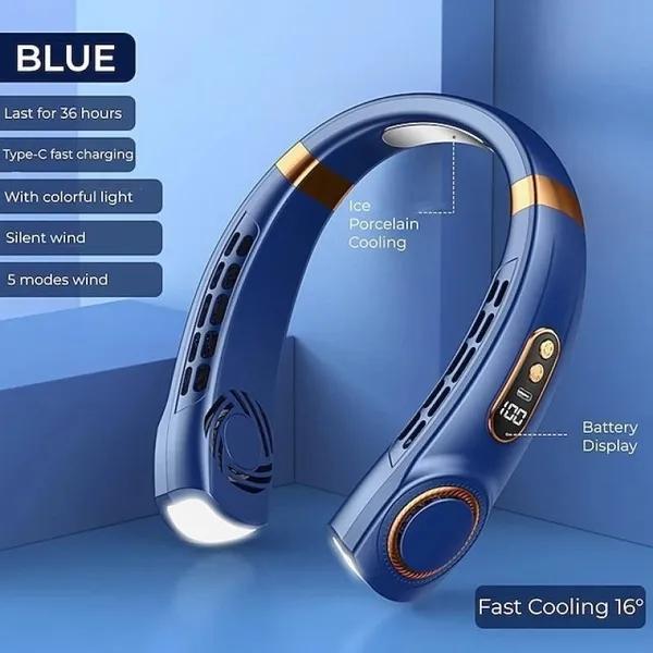 

Новый USB-вентилятор для шеи, летний портативный перезаряжаемый безлопастный вентилятор для шеи, бесшумный светодиодный дисплей, кемпинг, спорт, 360 °, окружающий ветер, цифровой дисплей fan синий