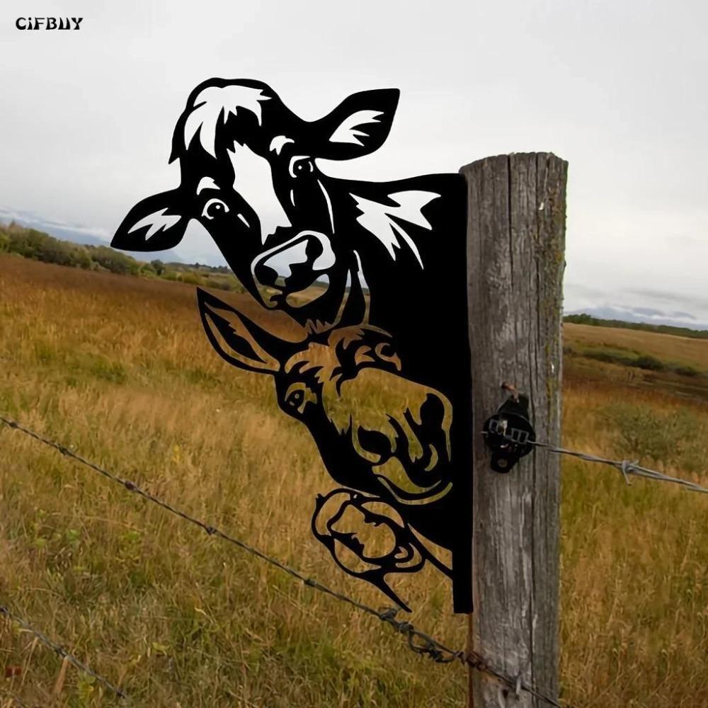 Metal Cow Duck Silhouettes Garden Fence Decor