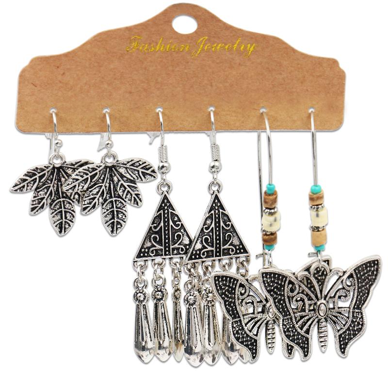 Antique Sliver-Plated Hollow Alloy Geometric Dangle Indian Earrings For Women Gypsy Zircon Boho Ethnic Leaf Bell Tassel Earring