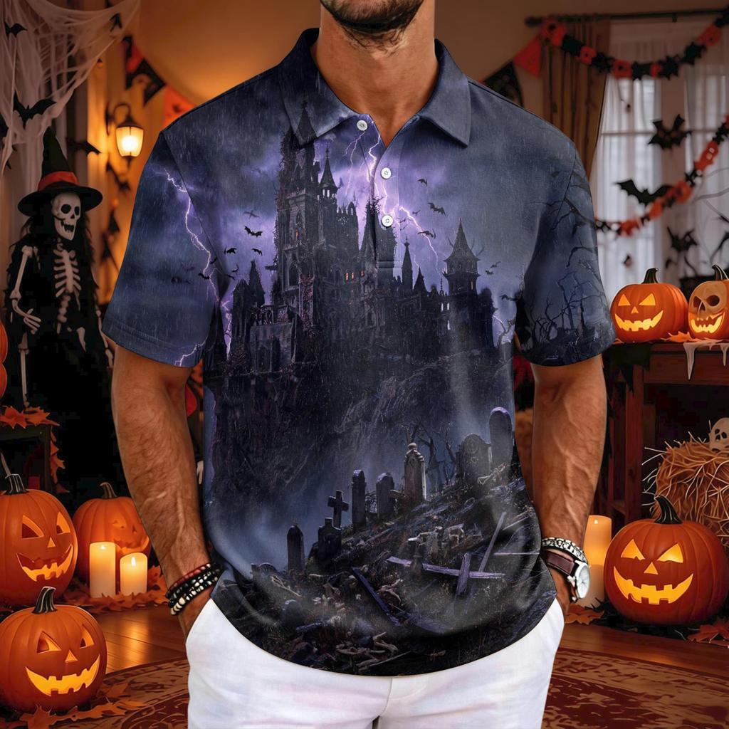 Herren Halloween Kurzarm T-Shirt Lockerer Schnitt Lässig für Feiertagsparty Feiern