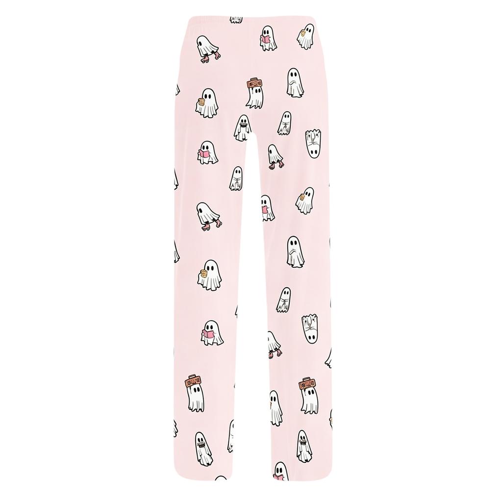 Women Loose Fit Casual Lounge Pants Halloween Printed Pajama Bottoms Soft Comfortable Sleepwear Elastic Waistband Drawstring