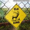 2D Flat 1pc, Vintage Elk Crossing Sign - Rustic Iron Metal Tin Wall Decor with Caution Yellow Finish & Elk Silhouette Design - Indoor/Outdoor Durable