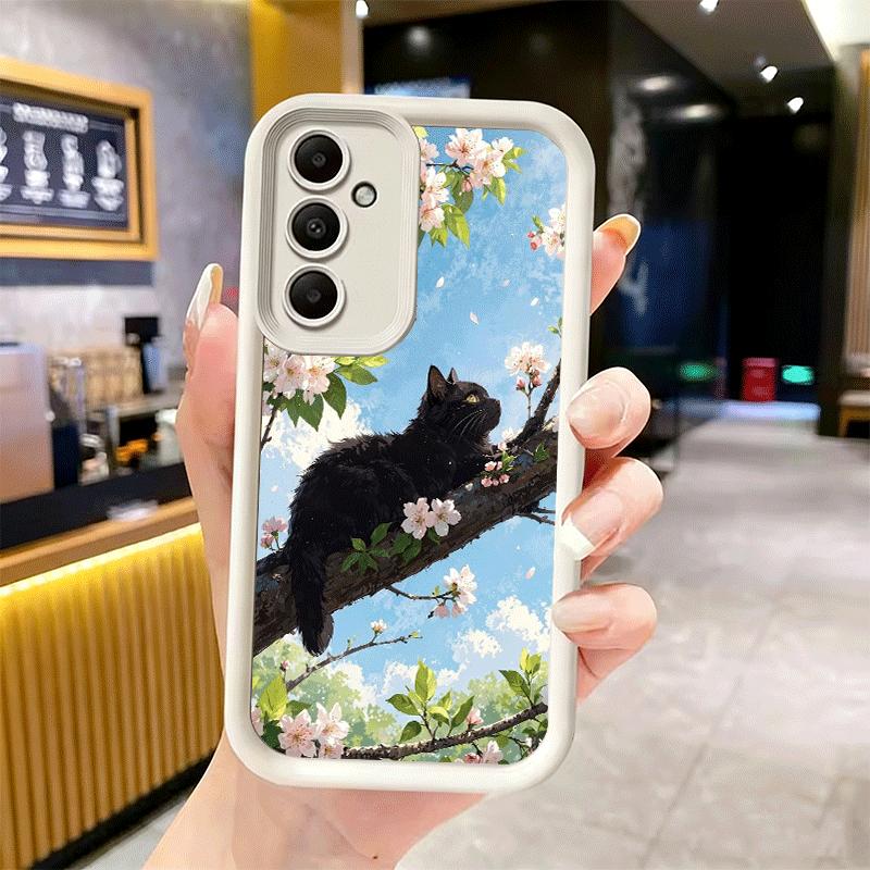 Phone Case for Samsung Galaxy A17 A16 A15 A14 A13 Black Cat Aesthetic Pattern A56 A36 A26 A55 A35 A25 A54 A34 A24 A53 A33 A23 A0