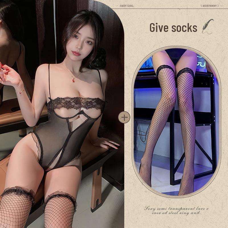 Night Lingerie: Supportive, Plus Size, Open Crotch, See-Through Bodysuit with Quick Release