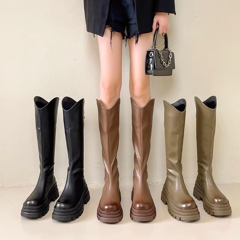 Internetové celebrity explozivní kozačky dámské 2025 nové podzimní a zimní vysoký podpatek silná podrážka tenké nad koleno jezdecké tenké kozačky vlna