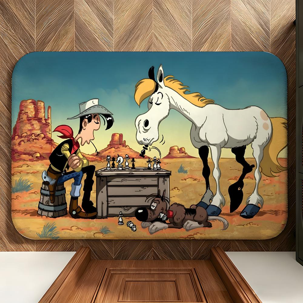 Cartoon L-Lucky L-Luke Floor Mat Soft Flannel Floor Mat Suitable for Entryways, Living Rooms, Bedrooms, and Bathrooms