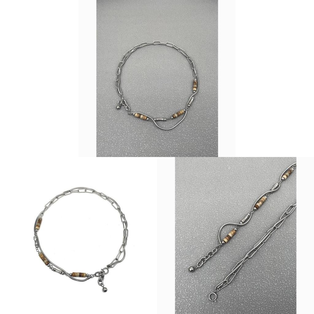 Vintage Geometric Chain Necklace With Stainless Steel And Natural Stone For Unisex Jewelry