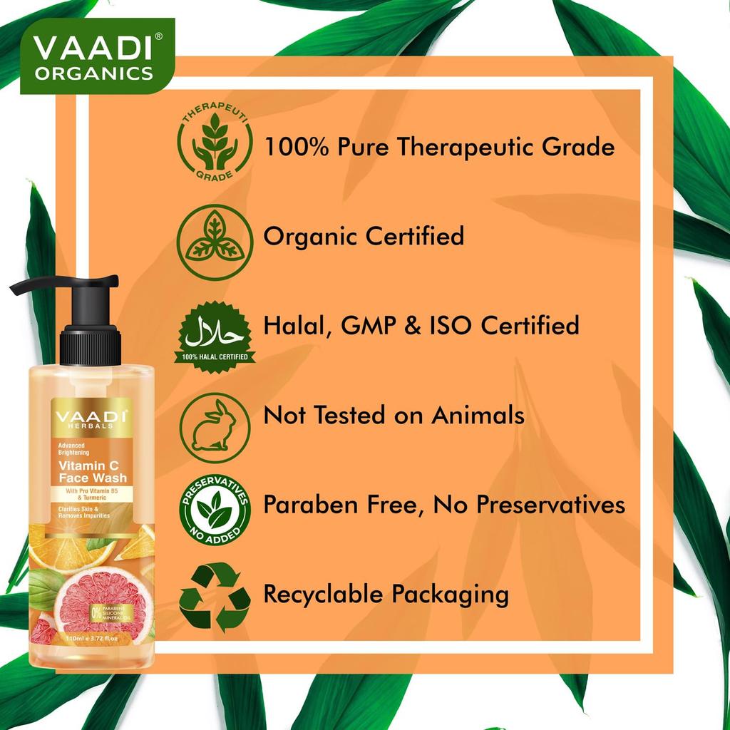 Vaadi Herbals Vitamin C Face Wash With Pro Vitamin B5 & Turmeric Brightening Oil Control Gentle Daily Cleanser 110 ml