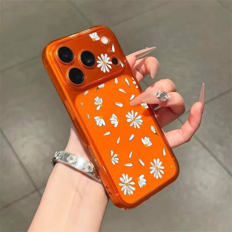ins small fresh white chrysanthemum suitable for Apple 17/16 large window mobile phone case IP15/14/13 matte 12 fashion 11