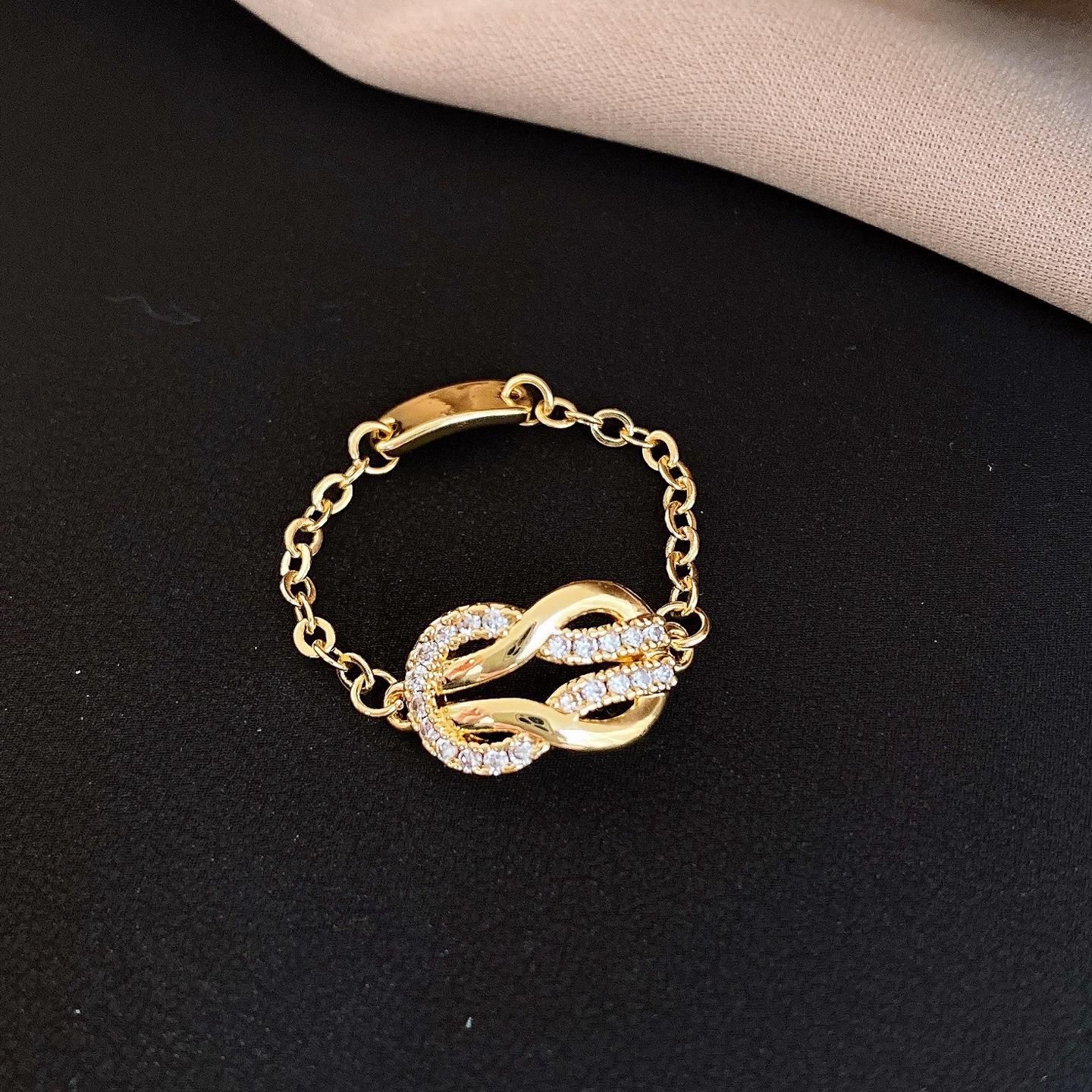 18k real gold electroplated metal wind zircon horseshoe buckle ring European and American versatile index finger ring jewelry