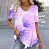 Women's T-shirt 3D Floral Pattern Printing Casual Short-sleeved V-neck Loose Top