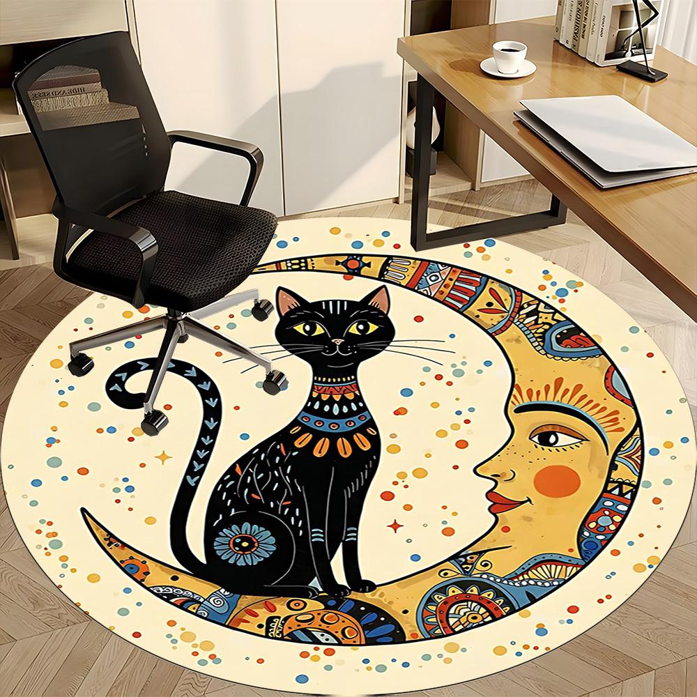 1PC Moon Cat Office Round Area Rug, Indoor Mat Suitable For Office, Under Office Chairs Bedroom Living Room Home Decor, Room DecoT1223061