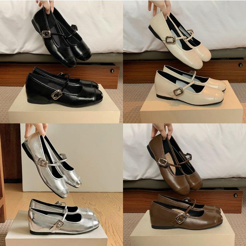 ~ Round head light mouth silver small leather shoes flat bottom inner height increase soft sole Mary Jane single shoes women