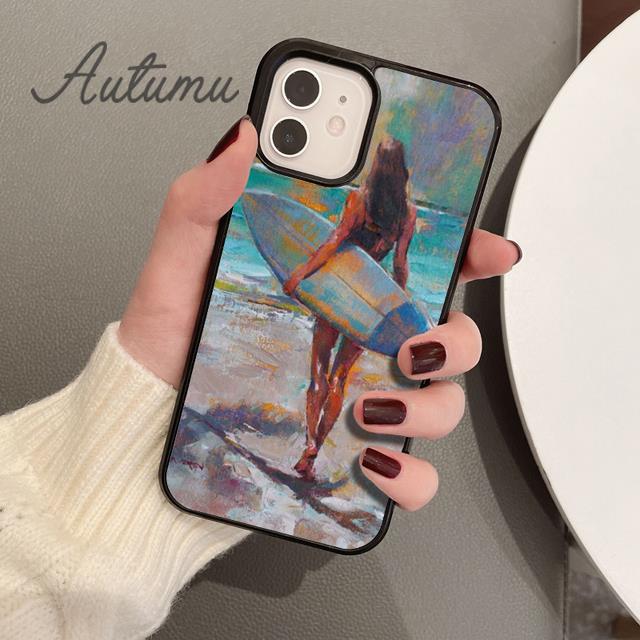 HAWAII BEACH SURF GIRL SURFING ART Phone Case for iPhone 17 Air 15 16 16e 11 12 13 14 Pro Max Plus Cover coque Fundas