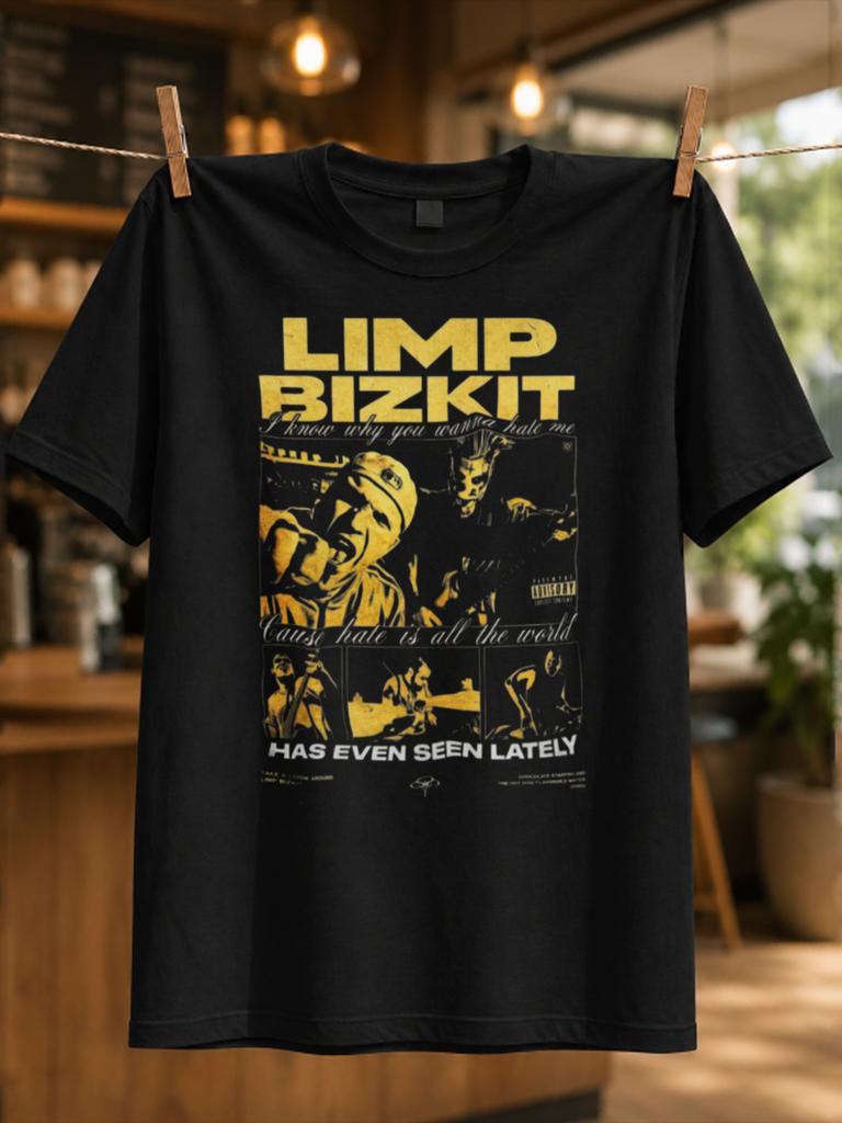 Limp Bizkit Yellow Photo Grid With Lyric Text And Distressed Has Even Seen Lately Lettering Gritty Unisex All Tshirt