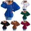 Women's Casual Fashion Solid Color Ruffled Square Collar Long Sleeve Chiffon Shirt