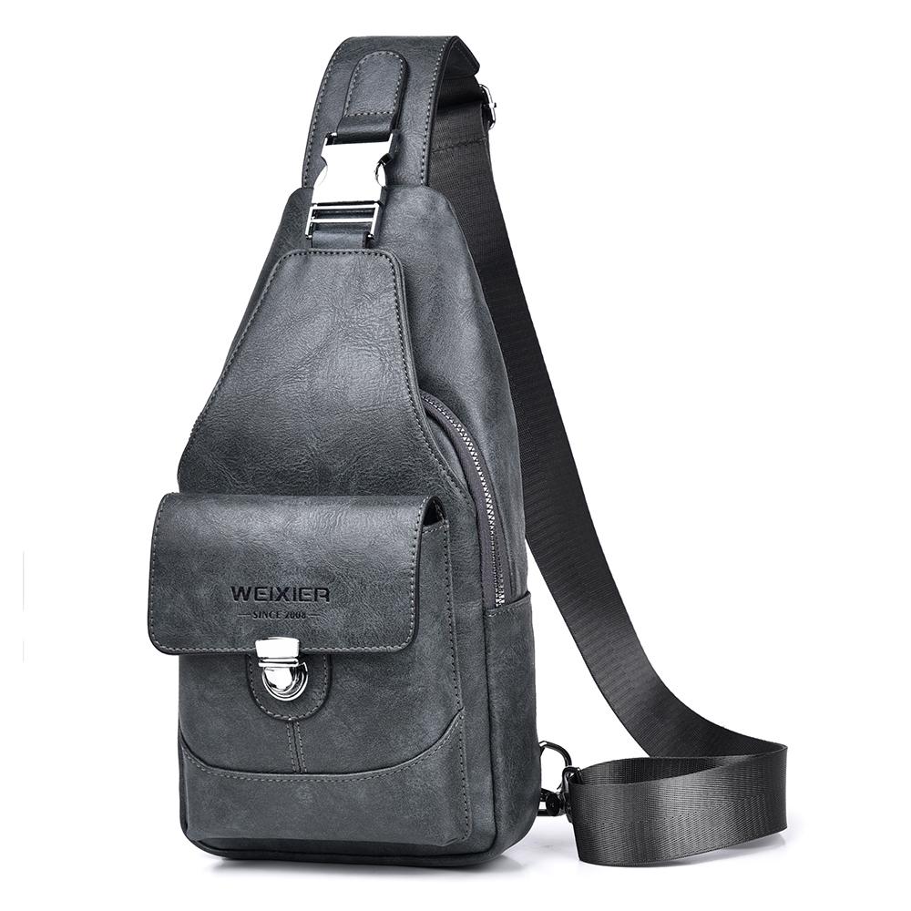 WEIXIER Men's Leather Sling Bag Crossbody Backpack Water-Resistant Shoulder Bag for Travel, Hiking, Daily Commute