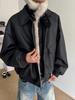 Unisex American Retro Patchwork PU Leather Jacket with Fur Collar - Winter Warm Golden Eagle Cotton Padded Outerwear