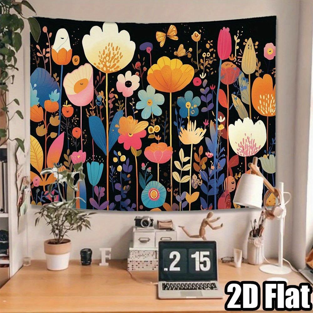 Colorful Tulips And Daisies Flowers Digital Printing Polyester Wall Tapestry Suitable For Use In Living Rooms Offices Bars Party