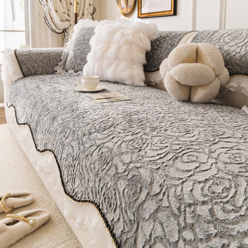 New Rose Velvet Jacquard Sofa Cover Retro Irregular Sofa Cushion For Autumn Winter Non-Slip Full Cover Furniture Protector