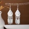 Ethnic Miao Silver Tassel Earrings - Retro Long Dangle Scenic Studs for Women