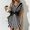 Sommer Mode Damen V-Ausschnitt Kurzarm Retro Geometrisches Muster Bedruckt Kleid Sex Kurzer Rock Kleider