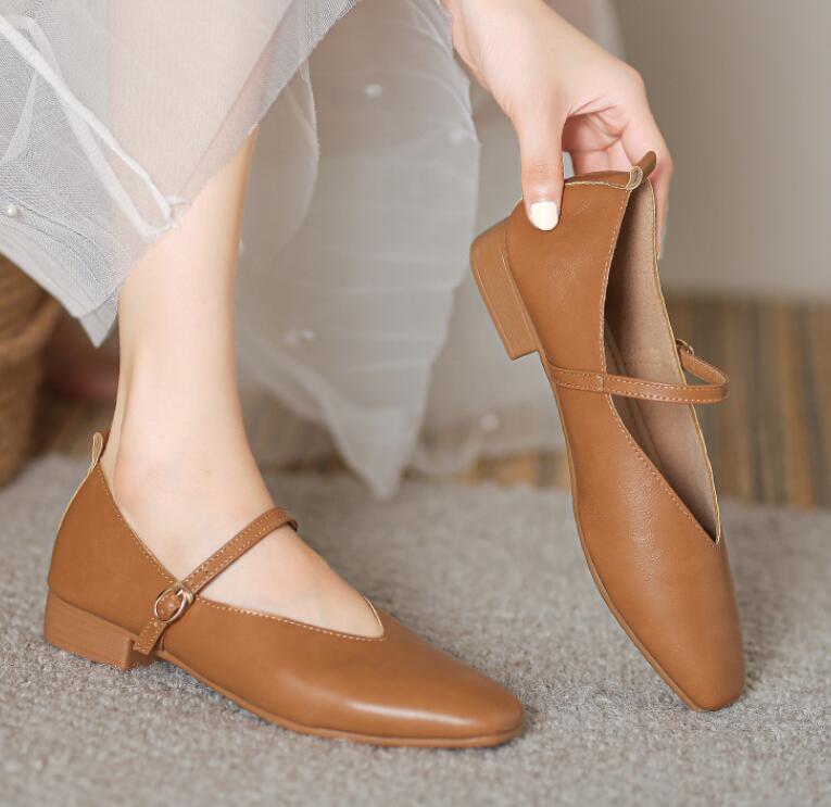 

Женские элегантные французские туфли Мэри Джейн с квадратным носком, повседневные балетки, женские летние лоферы, женские ретро туфли на низком каблуке с мягкой подошвой 43