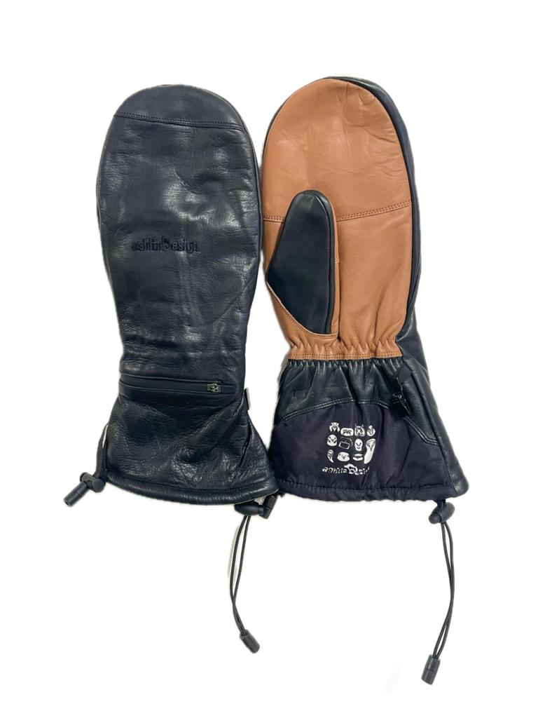 Super Convenient Leather Mitten Gloves for Skiing and Snowboarding Removable Inner (with Lining) (Black, M)