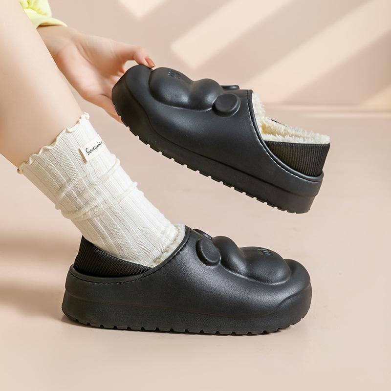 Bär wasserdichte Baumwollpantoffeln Fleece dicksohlige Tasche und weichsohlige Plüsch Thermoschuhe rutschfest