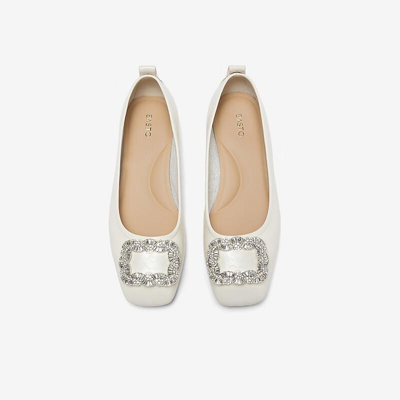 BASTO Fashion Shiny Rhinestone Commuting Low-Cut Square Toe Women's Flats