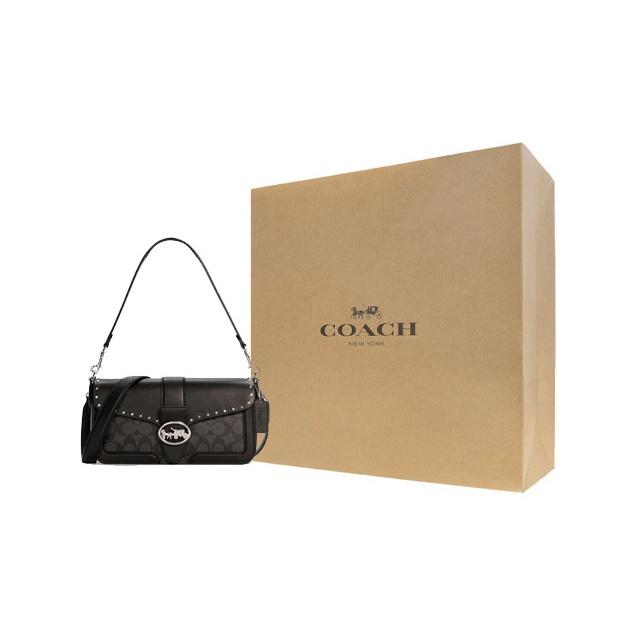 Coach Georgie 26 Classic Monogram Studded Carriage Logo Coated Canvas Underarm Bag Wine God Bag Crossbody Shoulder Bag Medium Women Bags 5605-SVS3L