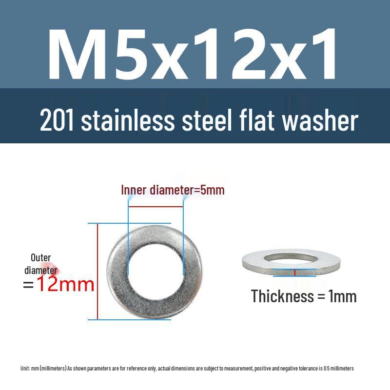 Yigu Oversized Thickened 201 Stainless Steel Flat Washers for M3, M4, M5 Industrial Use
