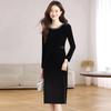 Velvet Hepburn Style Slim Black Formal Dress - Elegant Autumn/Winter Women's Long Dress